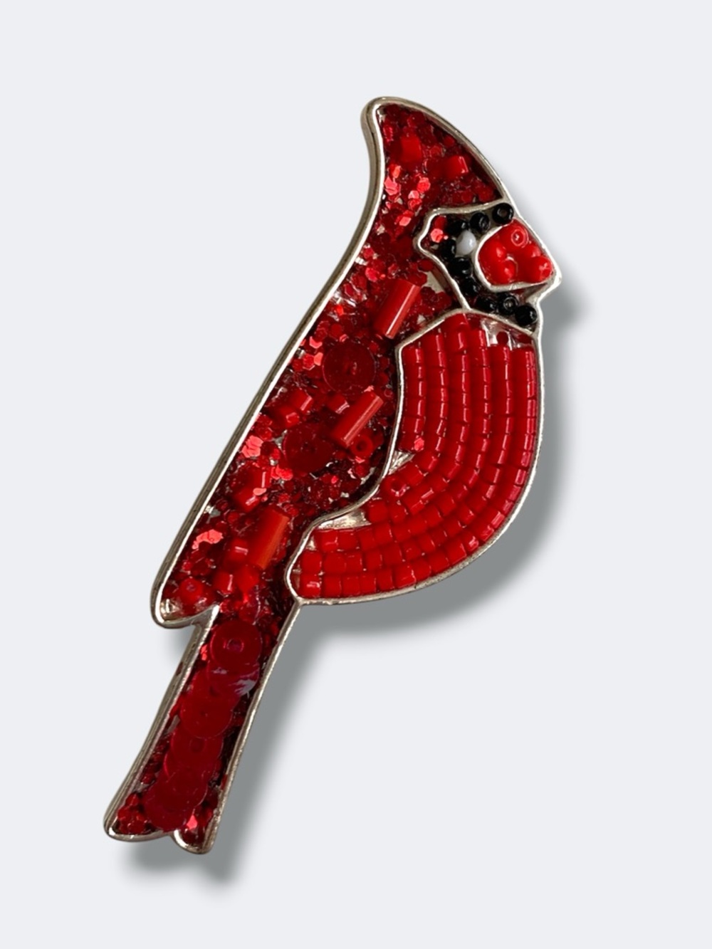 Red Cardinal Brooch Silver Tone Beaded & Sequin Bird Pin